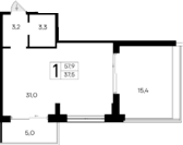 Планировка — Ривьера Евпатории, Студия, 38 м²