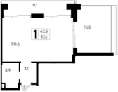 Планировка — Ривьера Евпатории, Студия, 38 м²