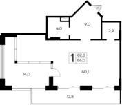 Планировка — Ривьера Евпатории, Студия, 56 м²