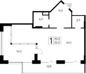 Планировка — Ривьера Евпатории, Студия, 56 м²