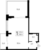 Планировка — Ривьера Евпатории, Студия, 38 м²