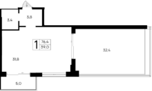 Планировка — Ривьера Евпатории, Студия, 39 м²