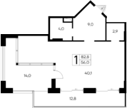 Планировка — Ривьера Евпатории, Студия, 56 м²