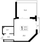 Планировка — Ривьера Евпатории, Студия, 32 м²