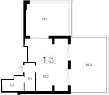 Планировка — Ривьера Евпатории, Студия, 46 м²