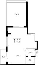 Планировка — Ривьера Евпатории, Студия, 52 м²