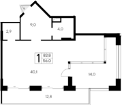 Планировка — Ривьера Евпатории, Студия, 56 м²