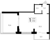 Планировка — Ривьера Евпатории, Студия, 38 м²