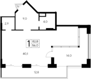 Планировка — Ривьера Евпатории, Студия, 56 м²