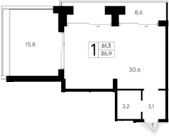 Планировка — Ривьера Евпатории, Студия, 37 м²
