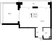 Планировка — Ривьера Евпатории, Студия, 38 м²