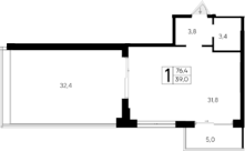 Планировка — Ривьера Евпатории, Студия, 39 м²