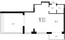 Планировка — Ривьера Евпатории, Студия, 55 м²