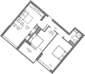 Планировка — Лучистое, 2-комн., 58 м²