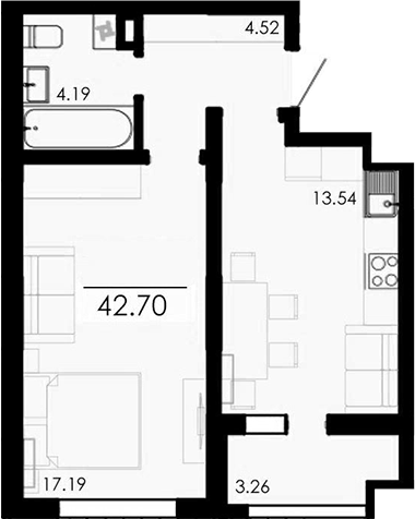Планировка — Крокус, 1-комн., 39 м²