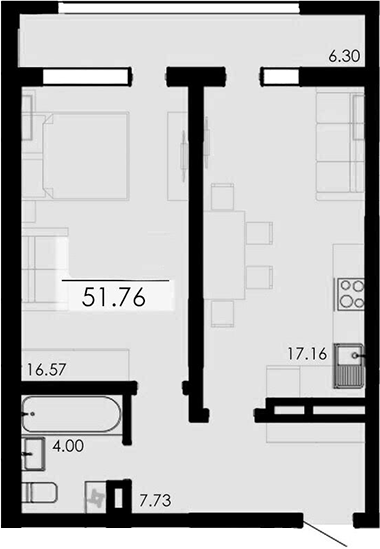 Планировка — Крокус, 2-комн., 45 м²