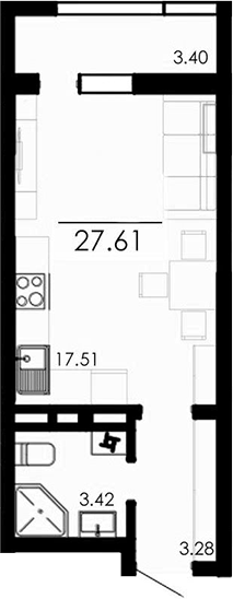 Планировка — Крокус, Студия, 24 м²