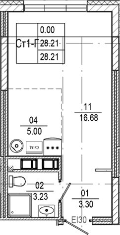 Планировка — Progress Встречный, Студия, 28 м²