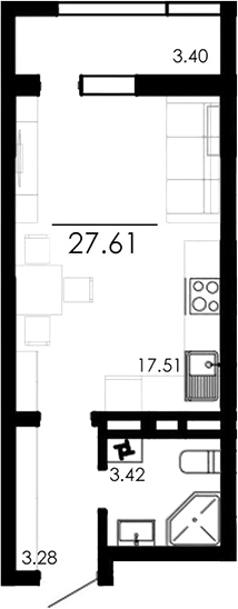 Планировка — Крокус, Студия, 24 м²