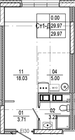 Планировка — Progress Встречный, Студия, 30 м²