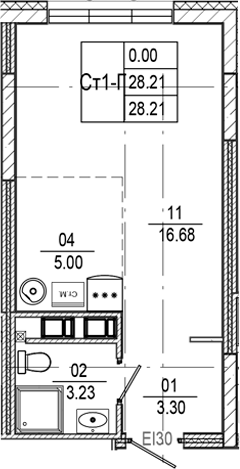 Планировка — Progress Встречный, Студия, 28 м²