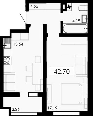 Планировка — Крокус, 1-комн., 39 м²