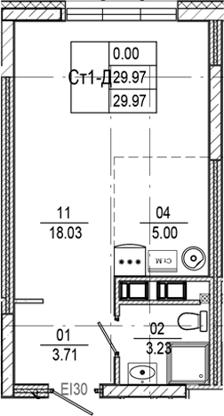 Планировка — Progress Встречный, Студия, 30 м²