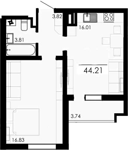 Планировка — Крокус, 1-комн., 40 м²
