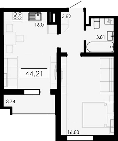 Планировка — Крокус, 1-комн., 40 м²