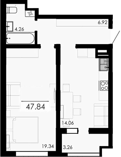 Планировка — Крокус, 1-комн., 45 м²