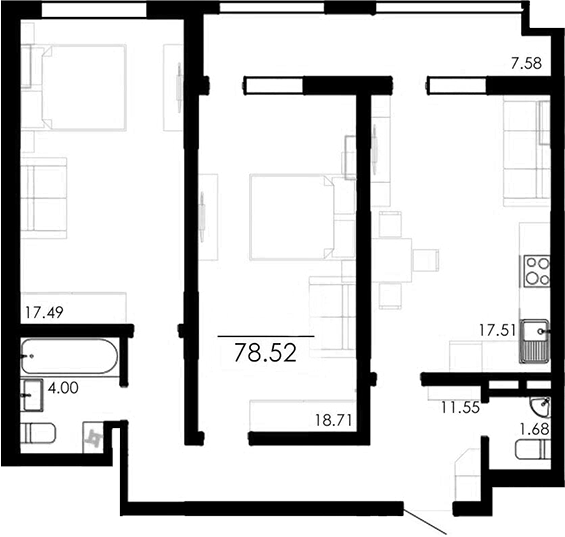 Планировка — Крокус, 2-комн., 71 м²