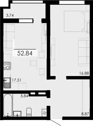 Планировка — Крокус, 2-комн., 49 м²
