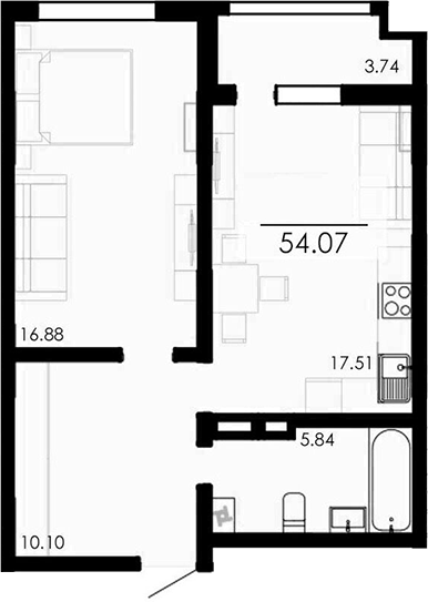Планировка — Крокус, 2-комн., 50 м²