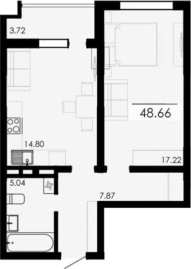 Планировка — Крокус, 1-комн., 45 м²