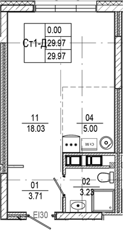 Планировка — Progress Встречный, Студия, 30 м²