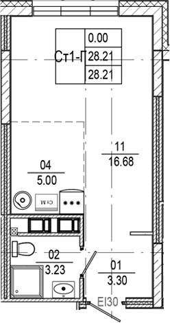 Планировка — Progress Встречный, Студия, 28 м²