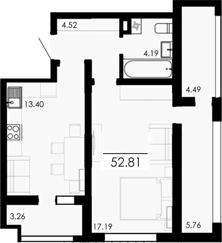 Планировка — Крокус, 1-комн., 39 м²