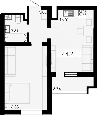 Планировка — Крокус, 1-комн., 40 м²