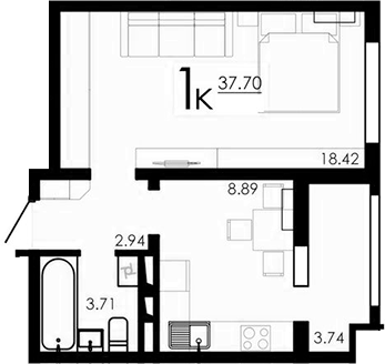 Планировка — Крокус, 1-комн., 34 м²