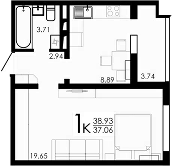 Планировка — Крокус, 1-комн., 35 м²