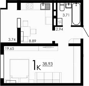 Планировка — Крокус, 1-комн., 35 м²