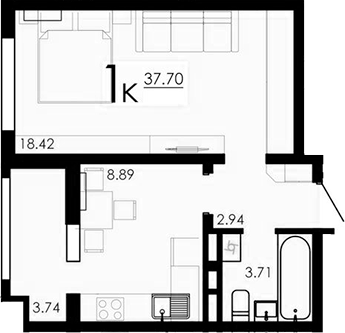 Планировка — Крокус, 1-комн., 34 м²