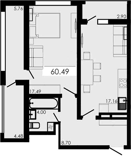 Планировка — Крокус, 2-комн., 47 м²