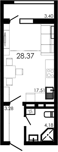 Планировка — Крокус, Студия, 25 м²