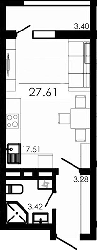 Планировка — Крокус, Студия, 24 м²