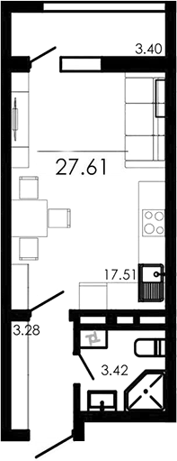 Планировка — Крокус, Студия, 24 м²