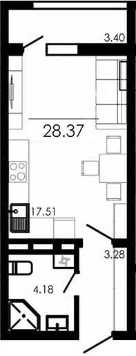 Планировка — Крокус, Студия, 25 м²