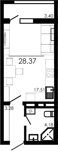 Планировка — Крокус, Студия, 25 м²