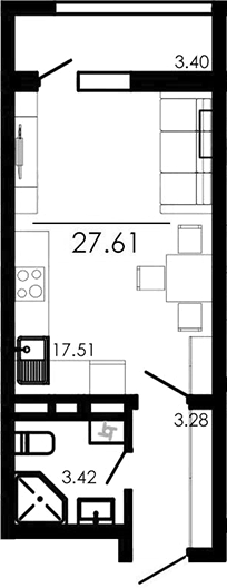 Планировка — Крокус, Студия, 24 м²