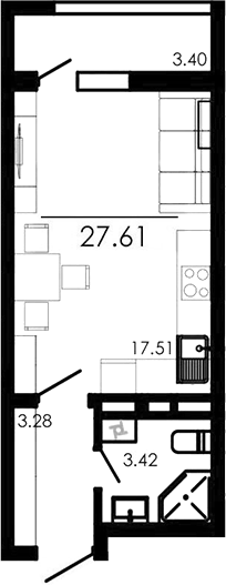 Планировка — Крокус, Студия, 24 м²